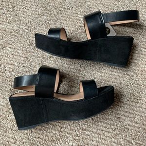 Black platform/wedge suede sandal